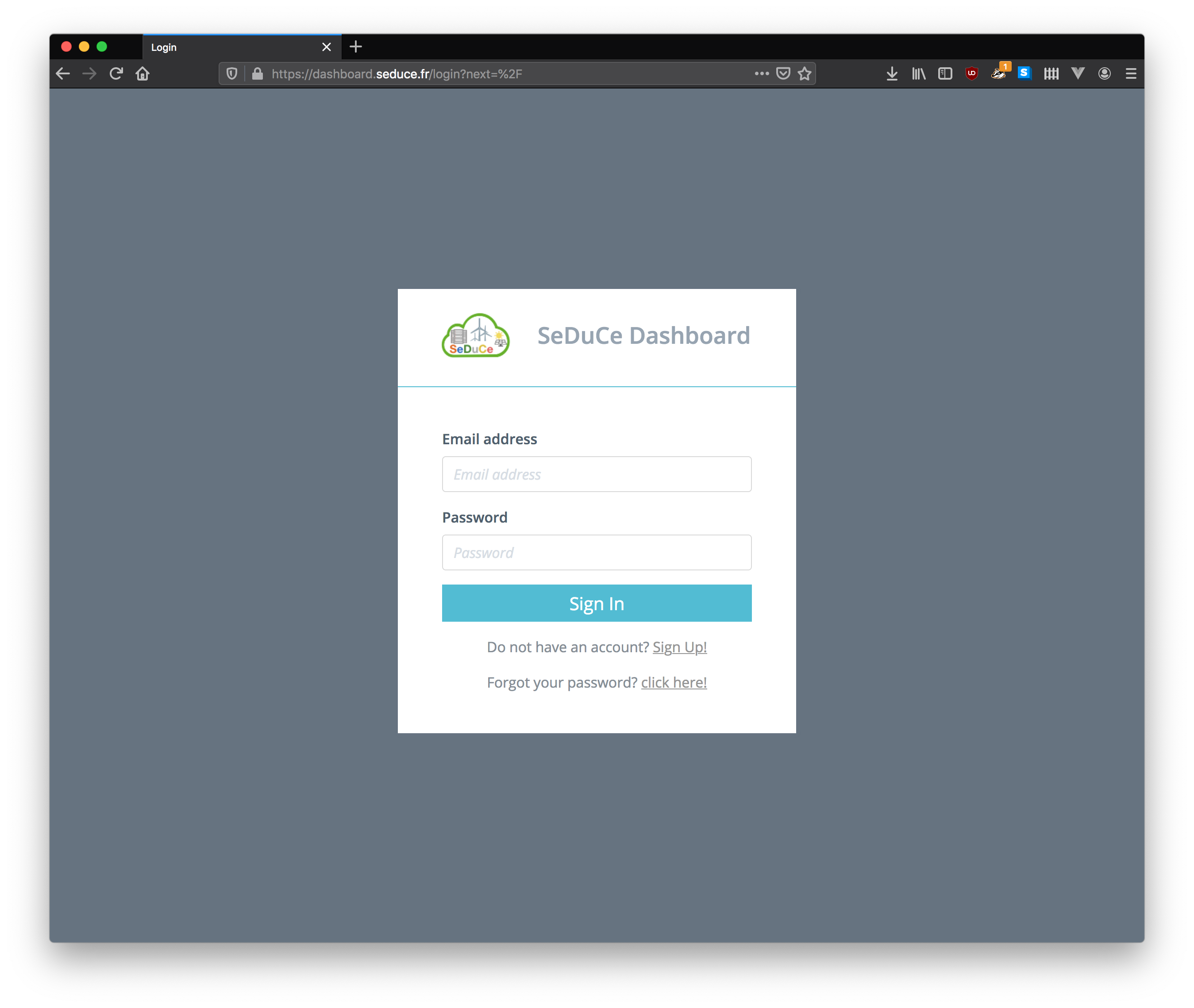 screenshot of the login page